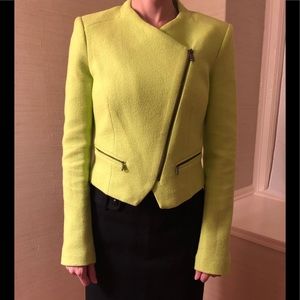 Zara asymmetrical zip neon green blazer